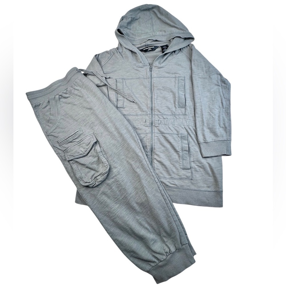 Norma Kamali Light Gray Hooded Sweatshirt & Cargo Jogger Set
